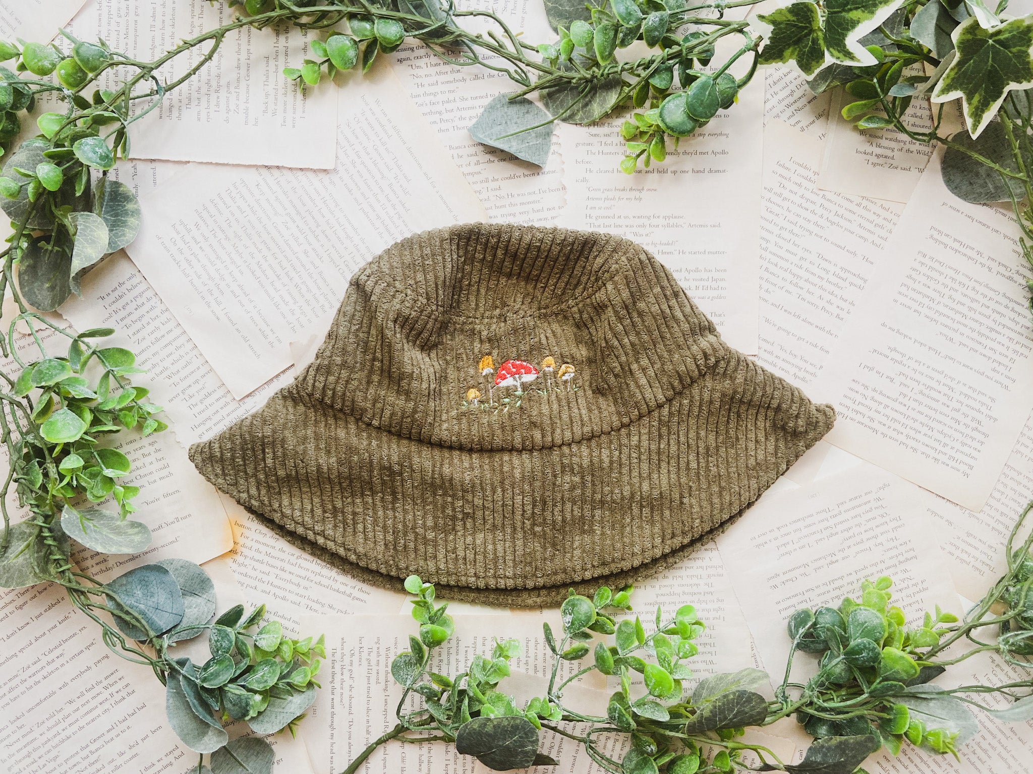 Mushroom Forest Green Corduroy Bucket Hat