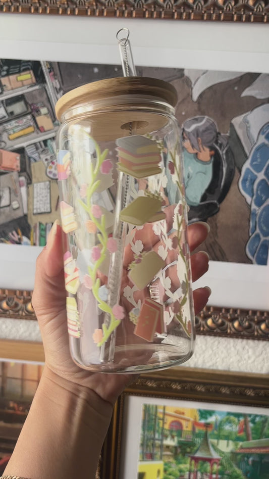 Books and Flowers Glass Cups
